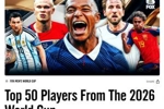 福克斯评世界杯TOP50球星：梅西第1、姆巴佩第2罗德里第7，无C罗